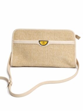 Etienne Aigner Beige Woven Shoulder Bag with Gold Accent